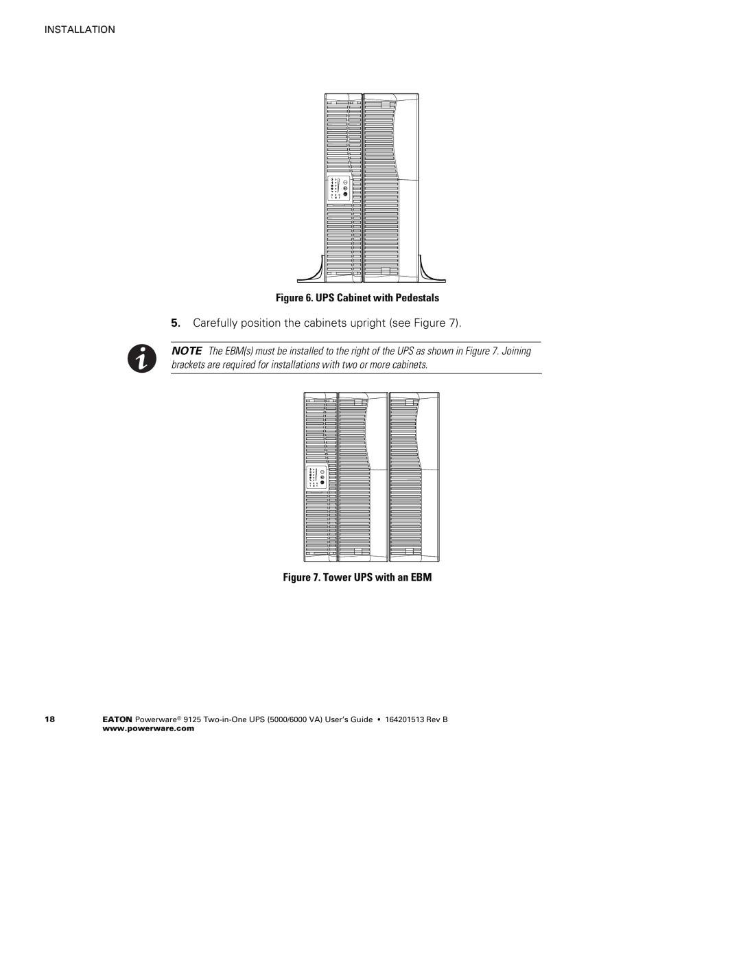 Powerware 5000, 6000 VA manual Carefully position the cabinets upright see Figure 
