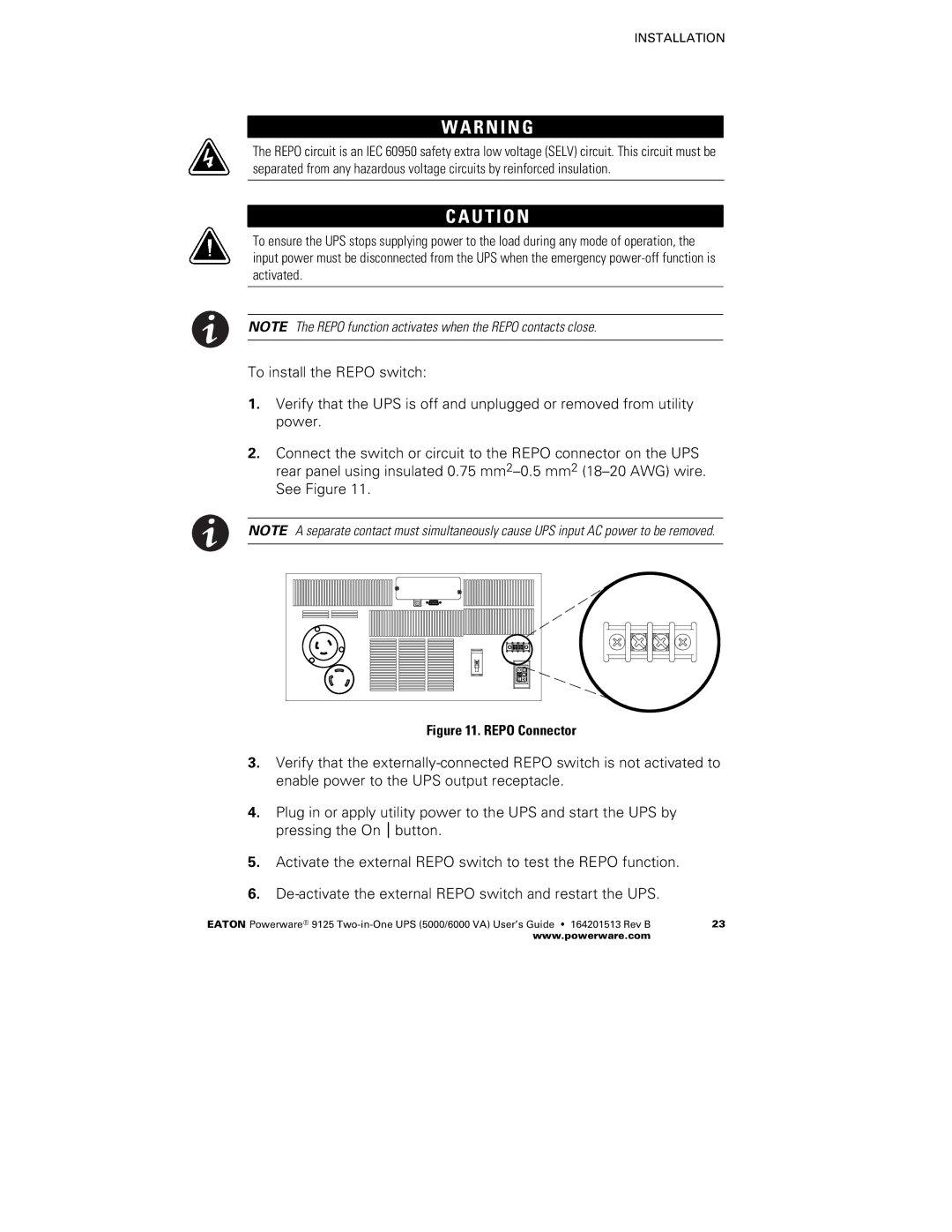 Powerware 6000 VA, 5000 manual Repo Connector 