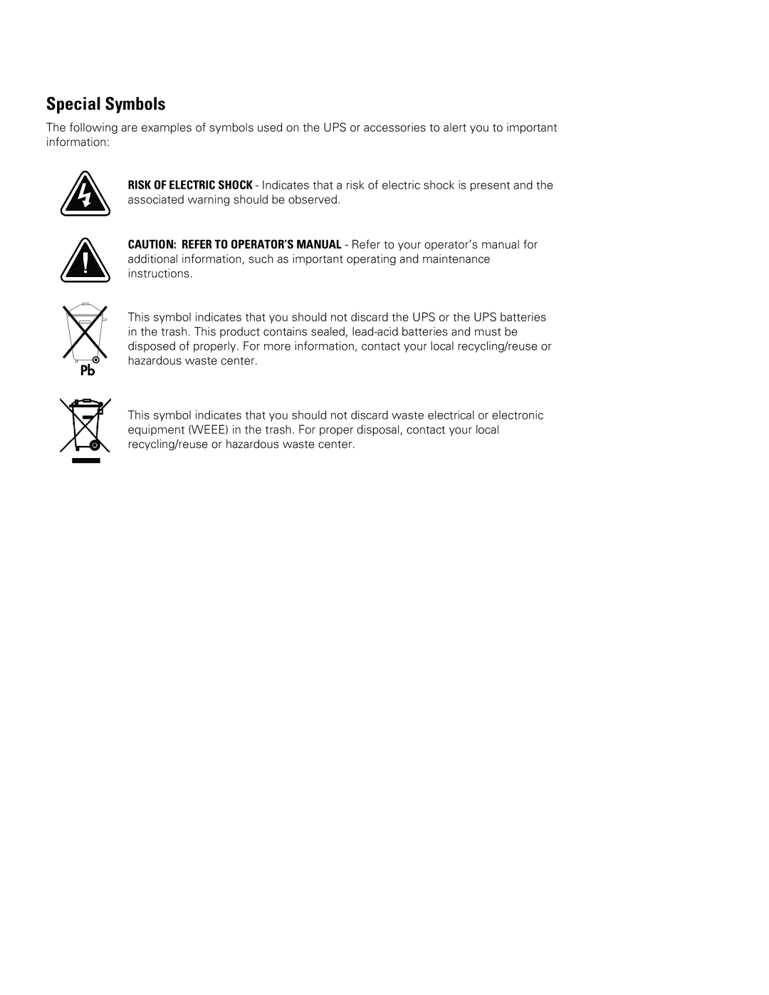 Powerware 5000, 6000 VA manual Special Symbols 