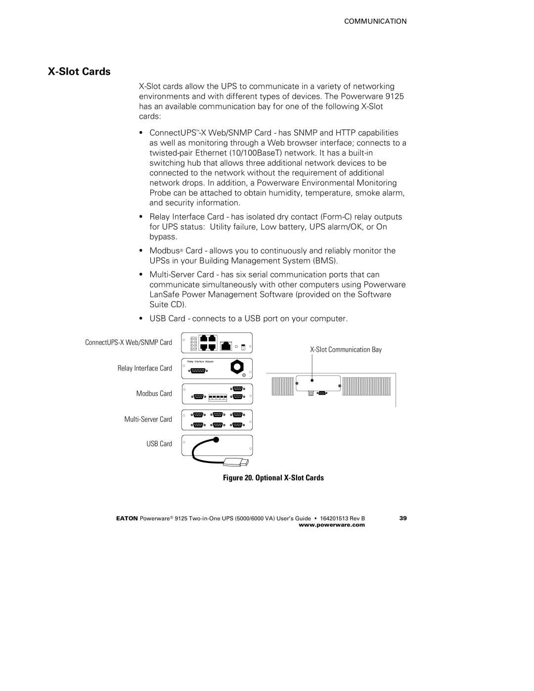 Powerware 6000 VA, 5000 manual Optional X-Slot Cards 