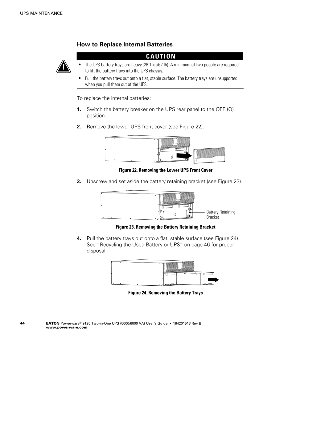 Powerware 5000, 6000 VA manual How to Replace Internal Batteries 