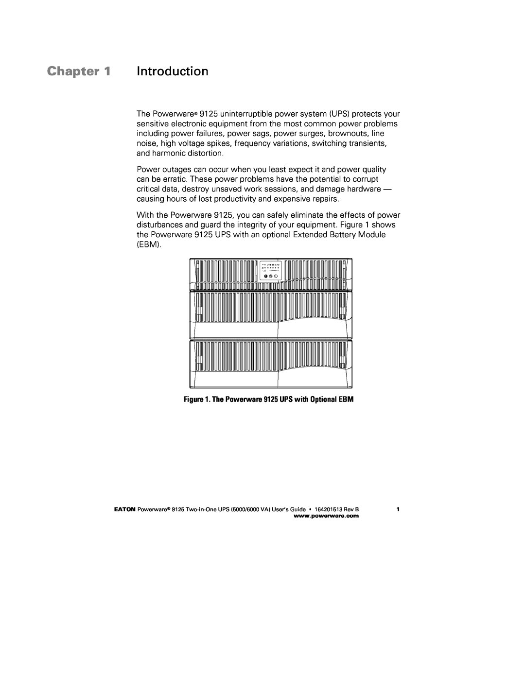 Powerware 6000 VA, 5000 manual Chapter, Introduction, The Powerware 9125 UPS with Optional EBM 