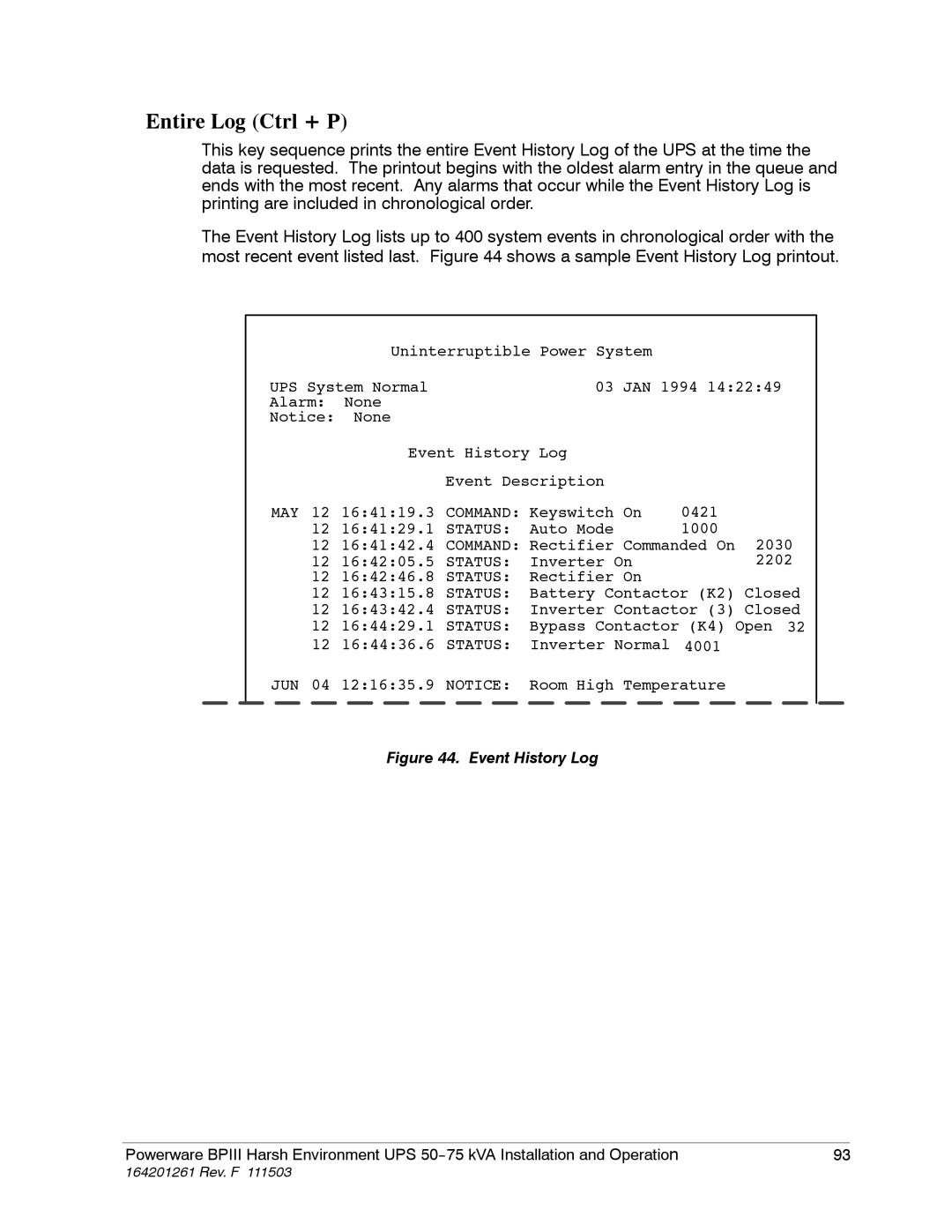 Powerware 5075 kVA operation manual Entire Log Ctrl + P, Jun 