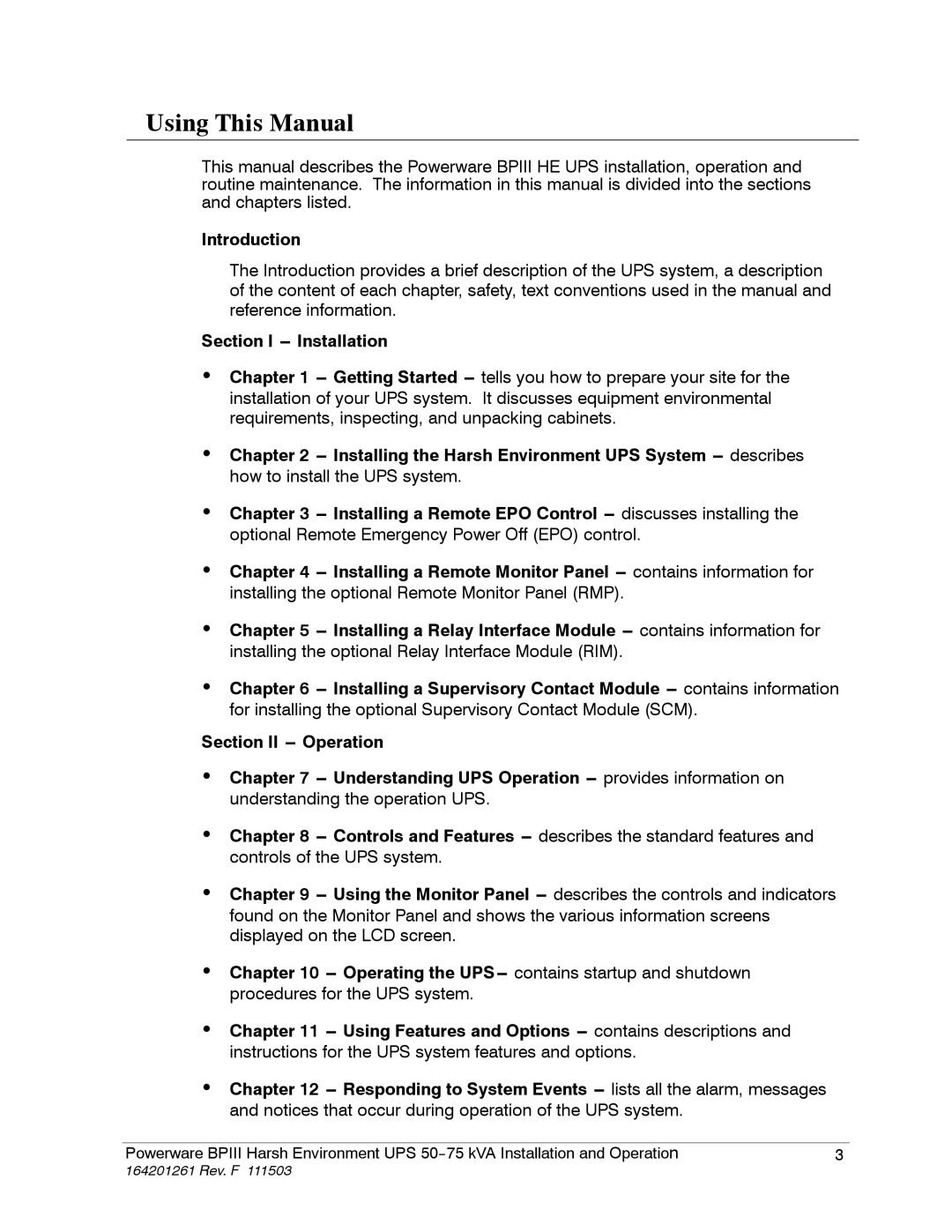 Powerware 5075 kVA operation manual Using This Manual, Introduction 