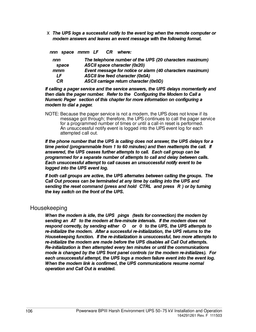 Powerware 5075 kVA operation manual Housekeeping 