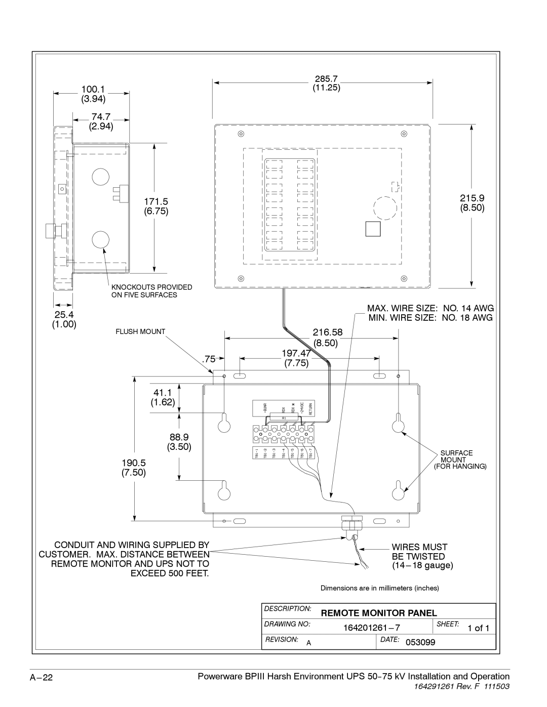 Powerware 5075 kVA operation manual 100.1 74.7 171.5 