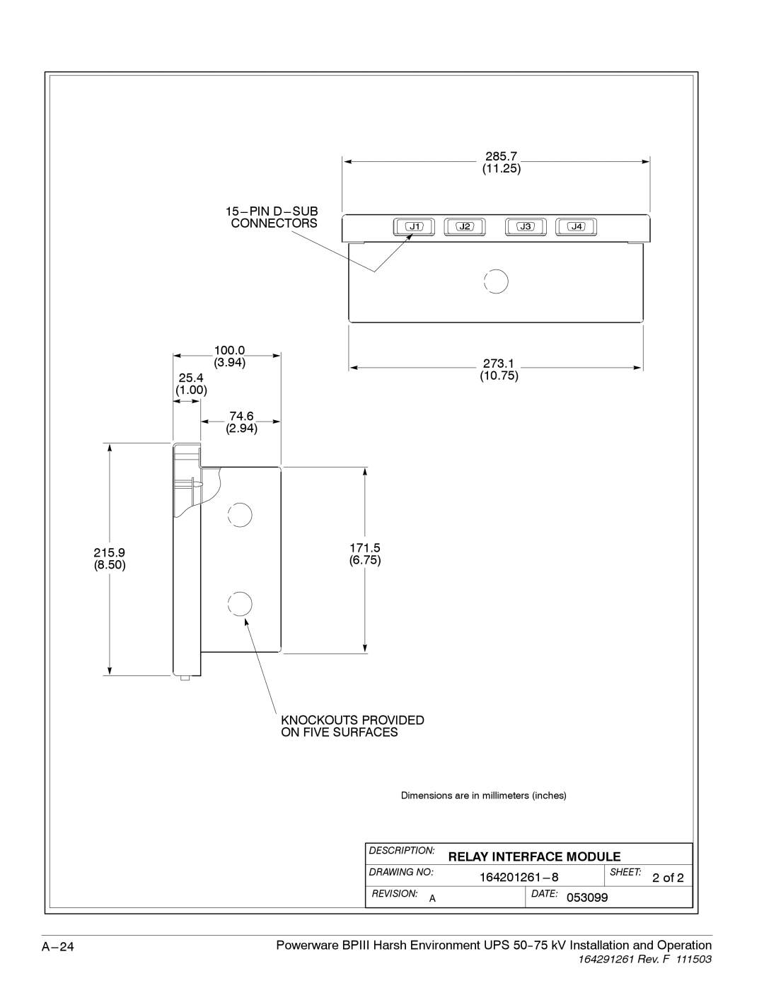 Powerware 5075 kVA operation manual Description Relay Interface Module 