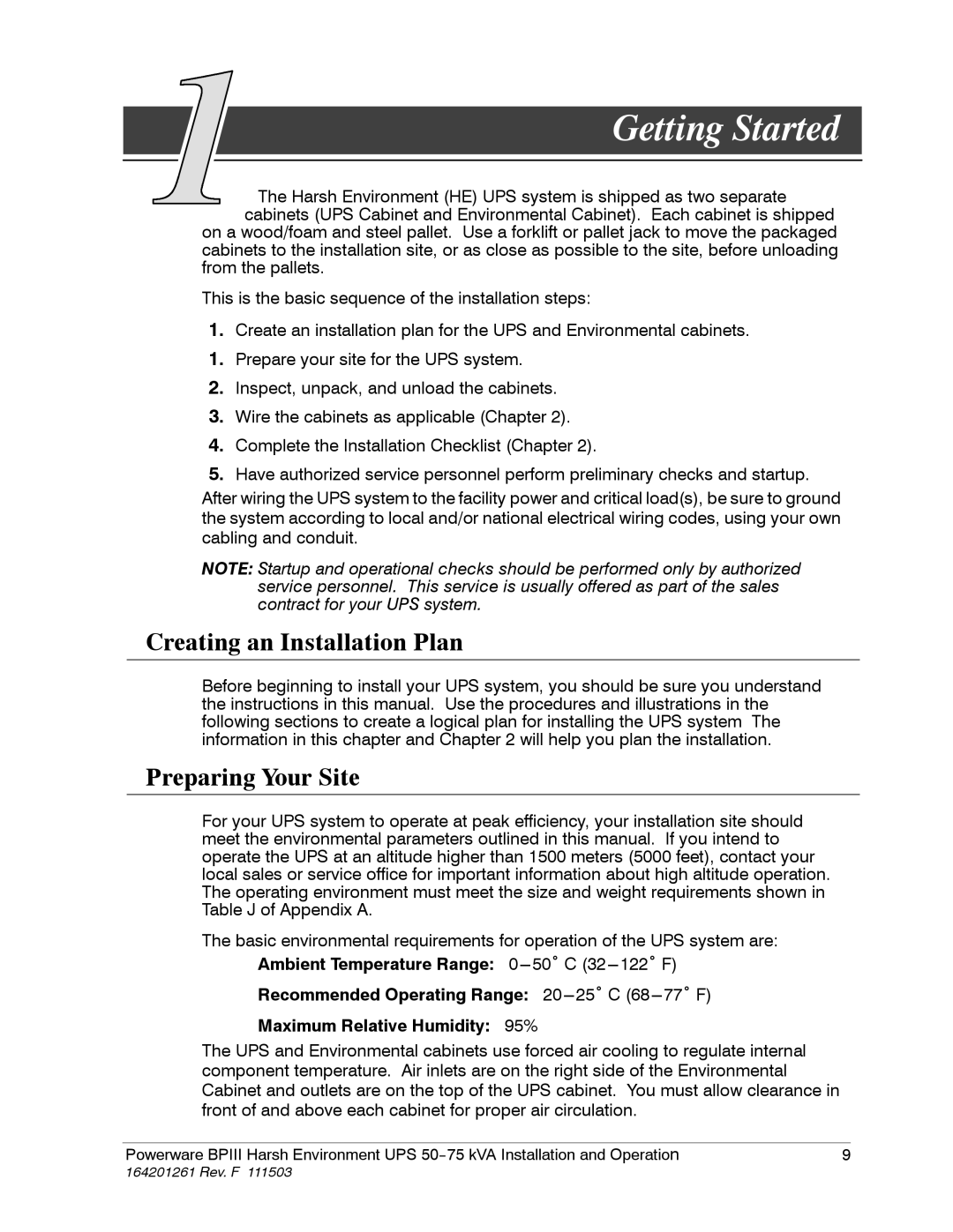 Powerware 5075 kVA operation manual Getting Started, Creating an Installation Plan, Preparing Your Site 