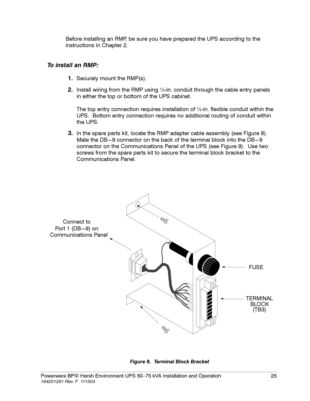 Powerware 5075 kVA operation manual To install an RMP 