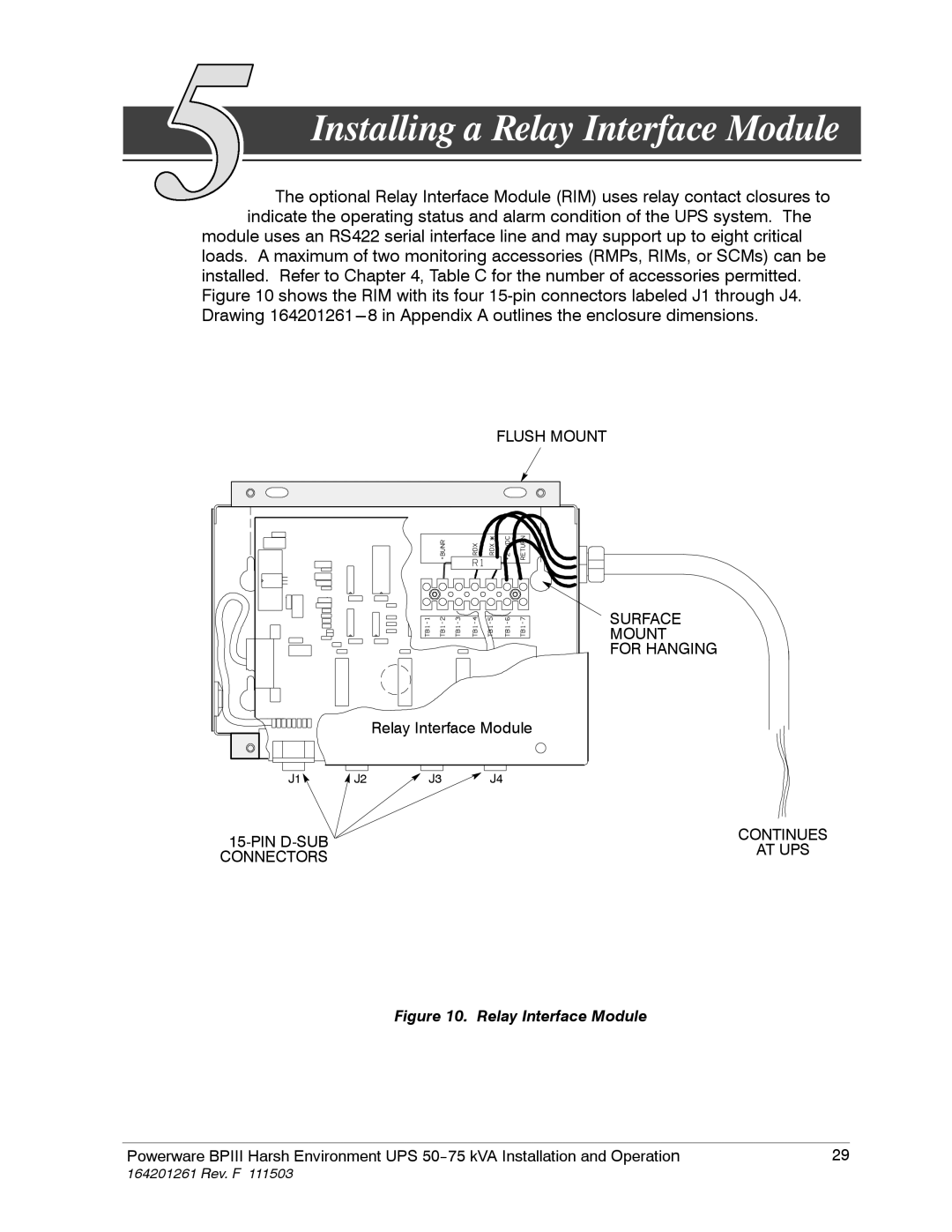 Powerware 5075 kVA operation manual Installing a Relay Interface Module, Connectors 