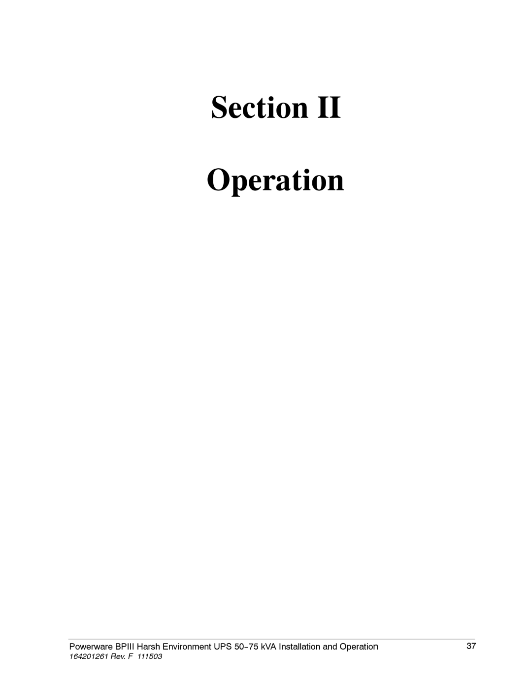 Powerware 5075 kVA operation manual Section Operation 