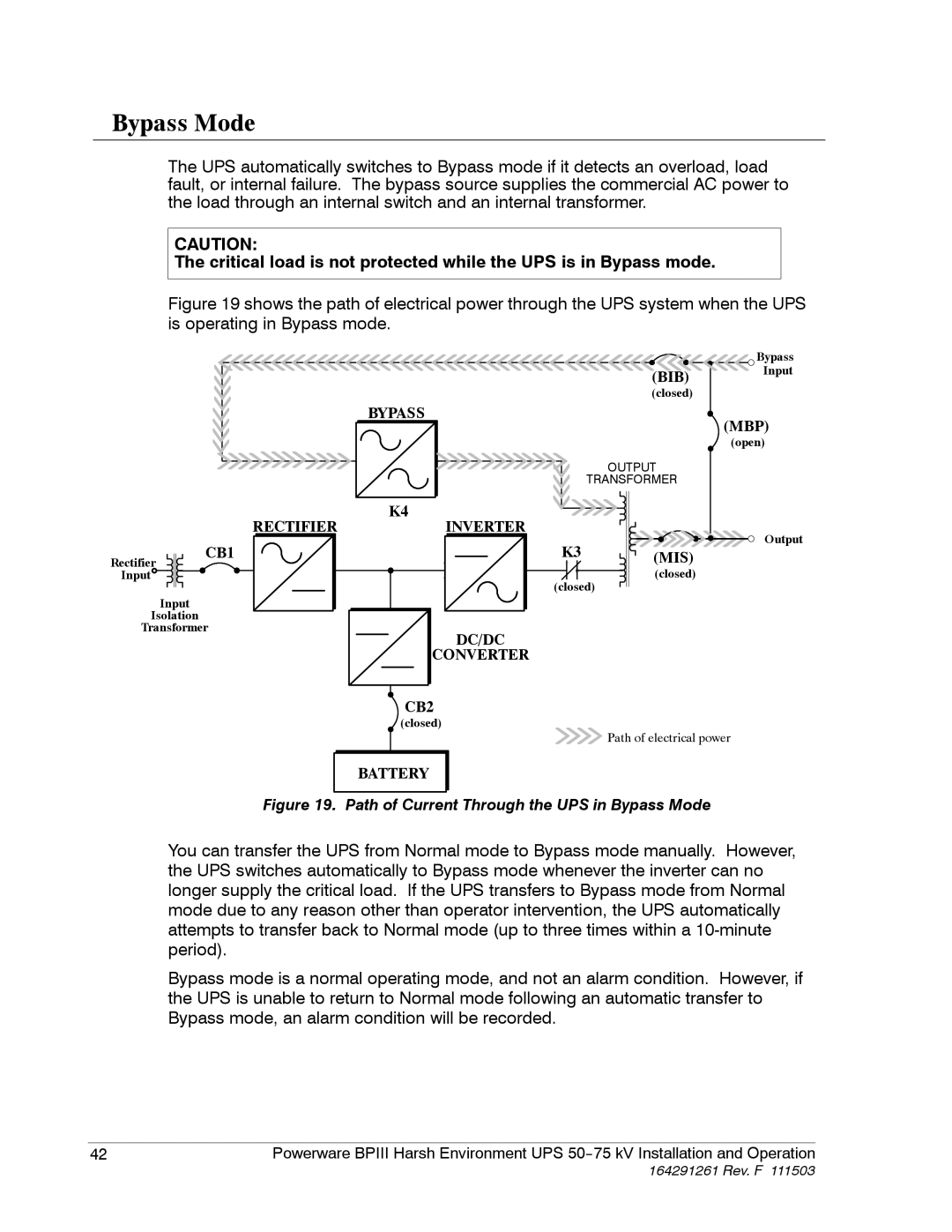 Powerware 5075 kVA operation manual Path of Current Through the UPS in Bypass Mode 