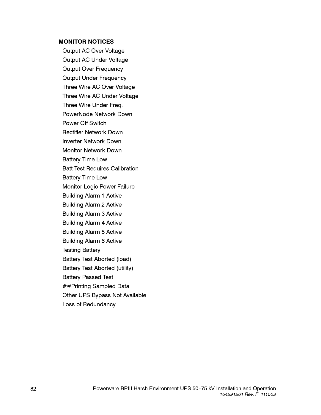 Powerware 5075 kVA operation manual Monitor Notices 