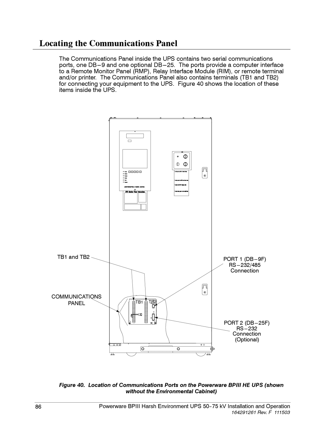 Powerware 5075 kVA operation manual Locating the Communications Panel 