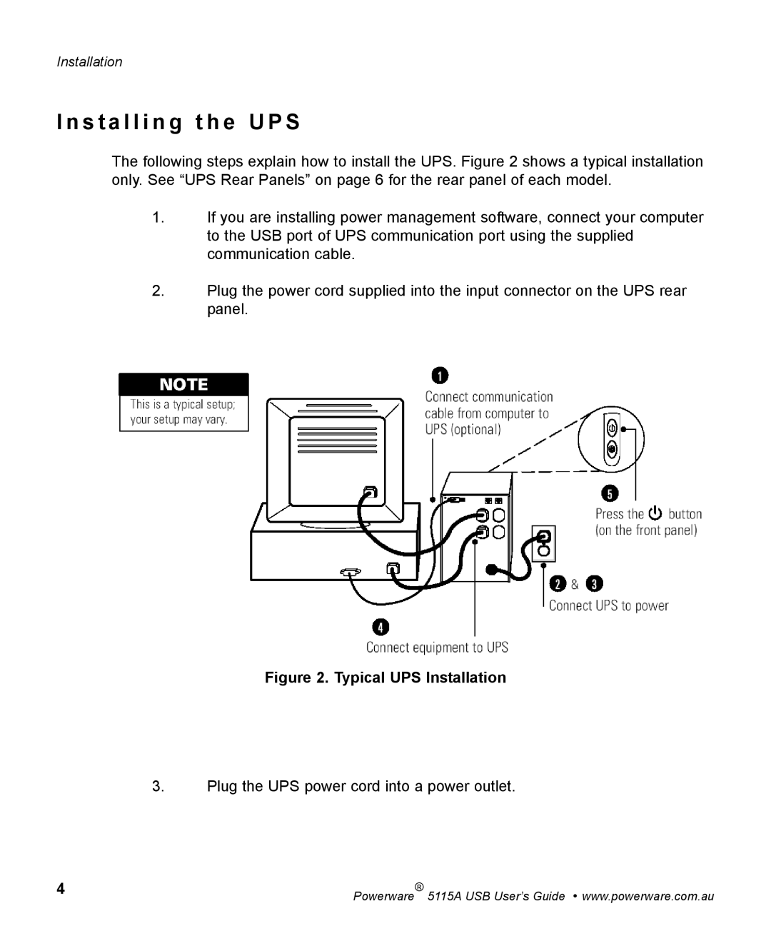 Powerware 5115A USB manual S ta l l i n g t h e U P S, Typical UPS Installation 