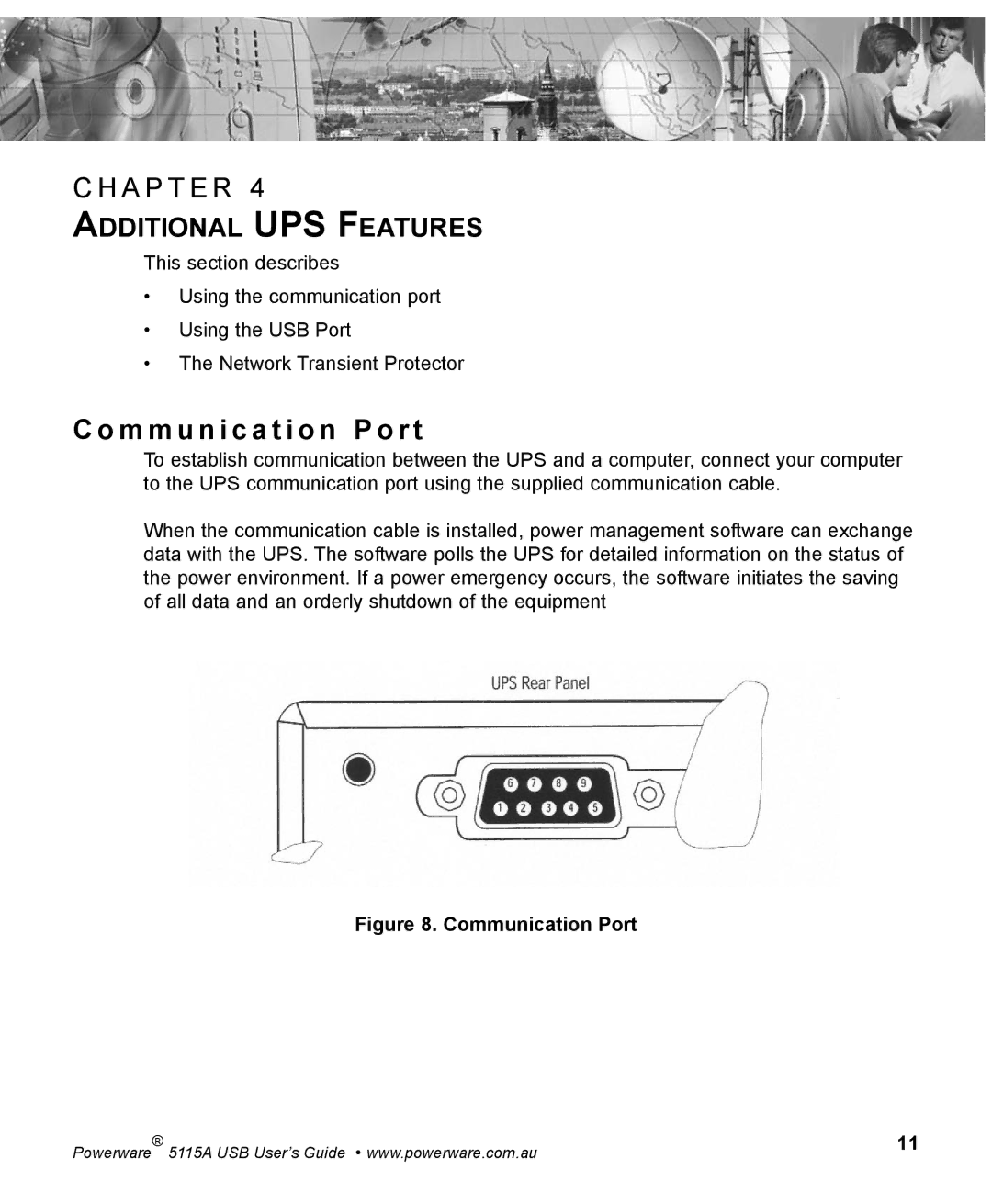 Powerware 5115A USB manual M m u n i c a t i o n P o r t, Additional UPS Features 