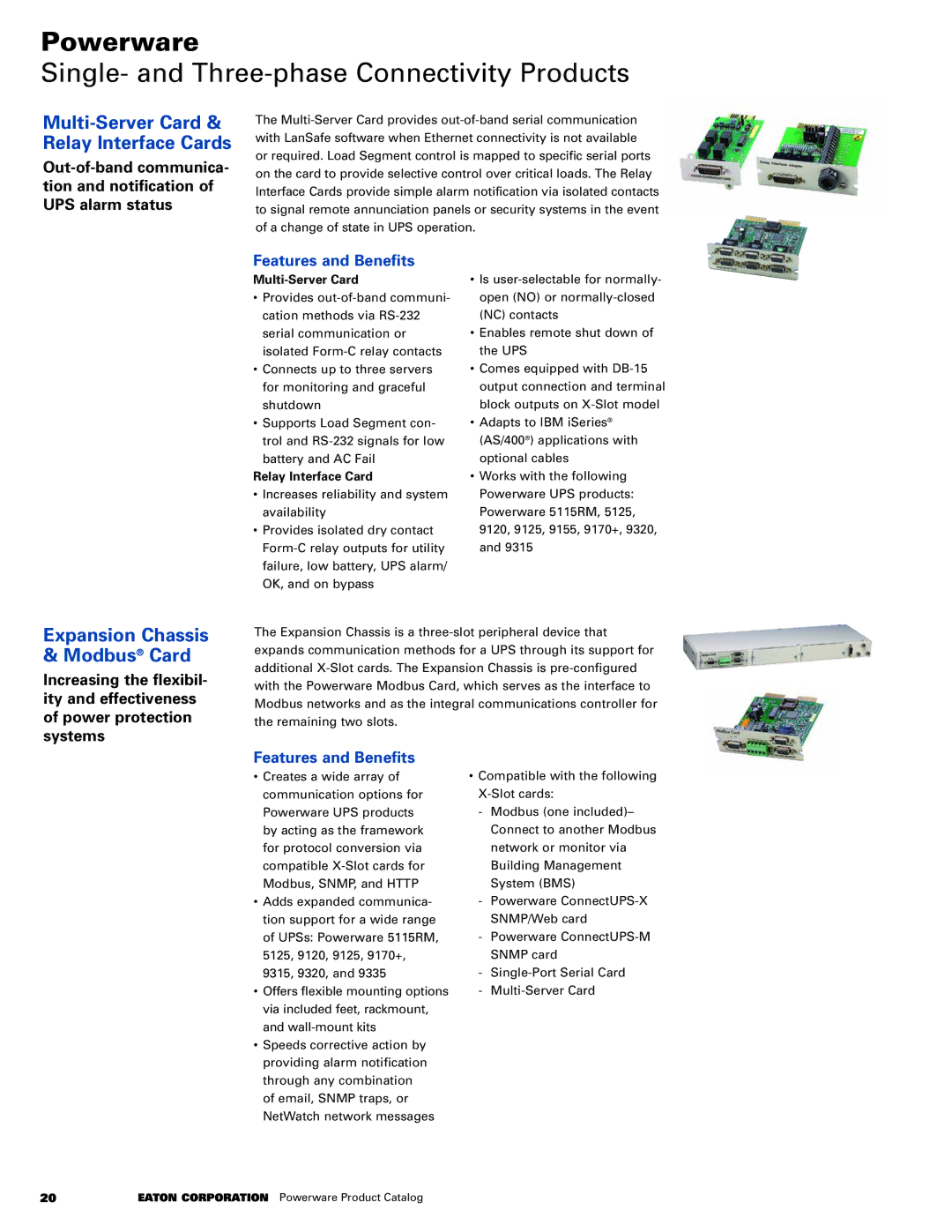 Powerware 9120, 5115RM, 9125, 3105, 9155, 5110 manual Multi-Server Card & Relay Interface Cards 