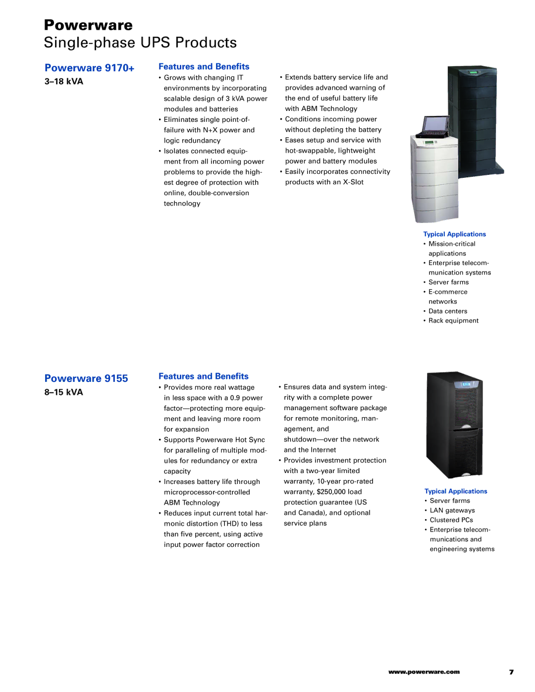 Powerware 9155, 5115RM, 9125, 3105, 9120, 5110 manual Powerware 9170+, 18 kVA, 15 kVA 