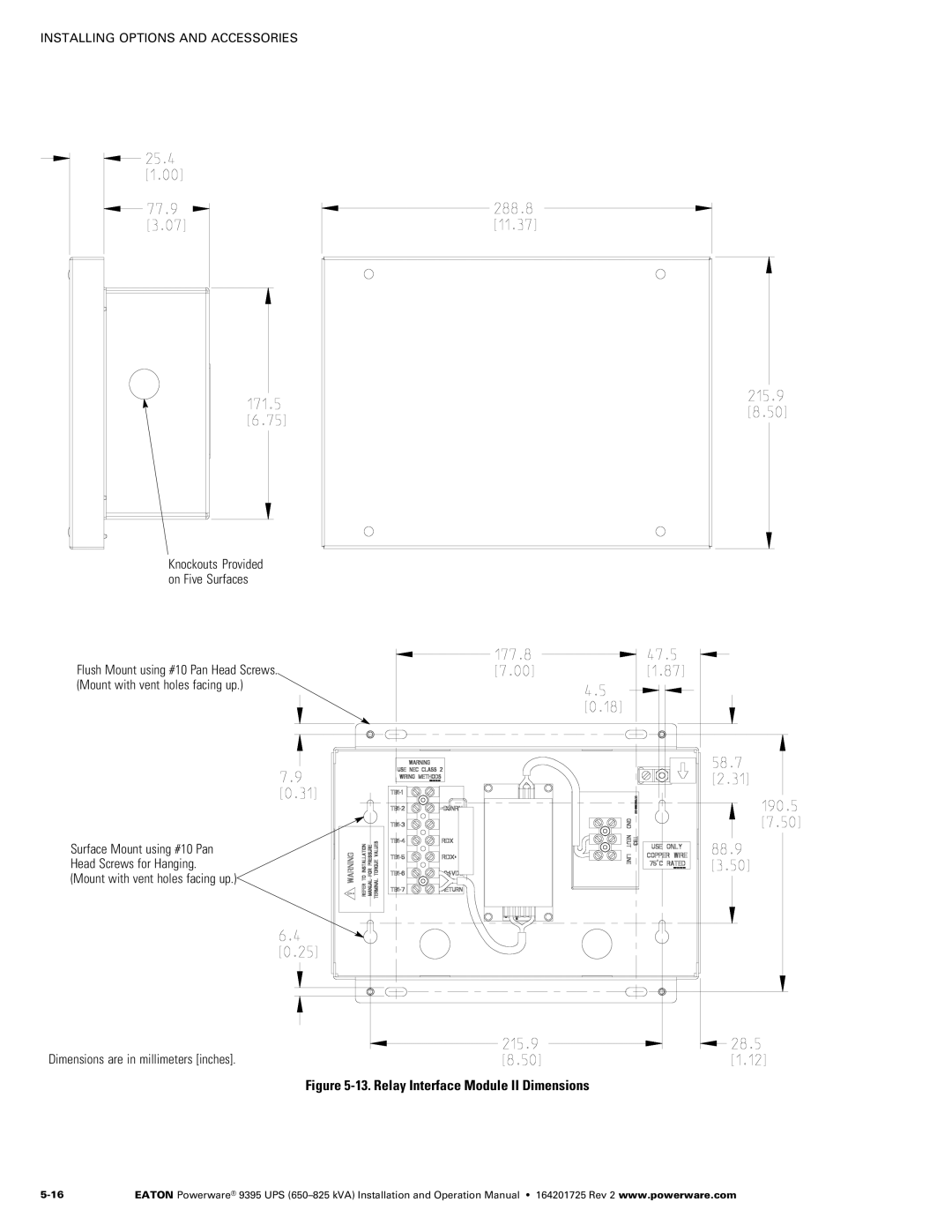 Powerware 650825 kVA operation manual Relay Interface Module II Dimensions 