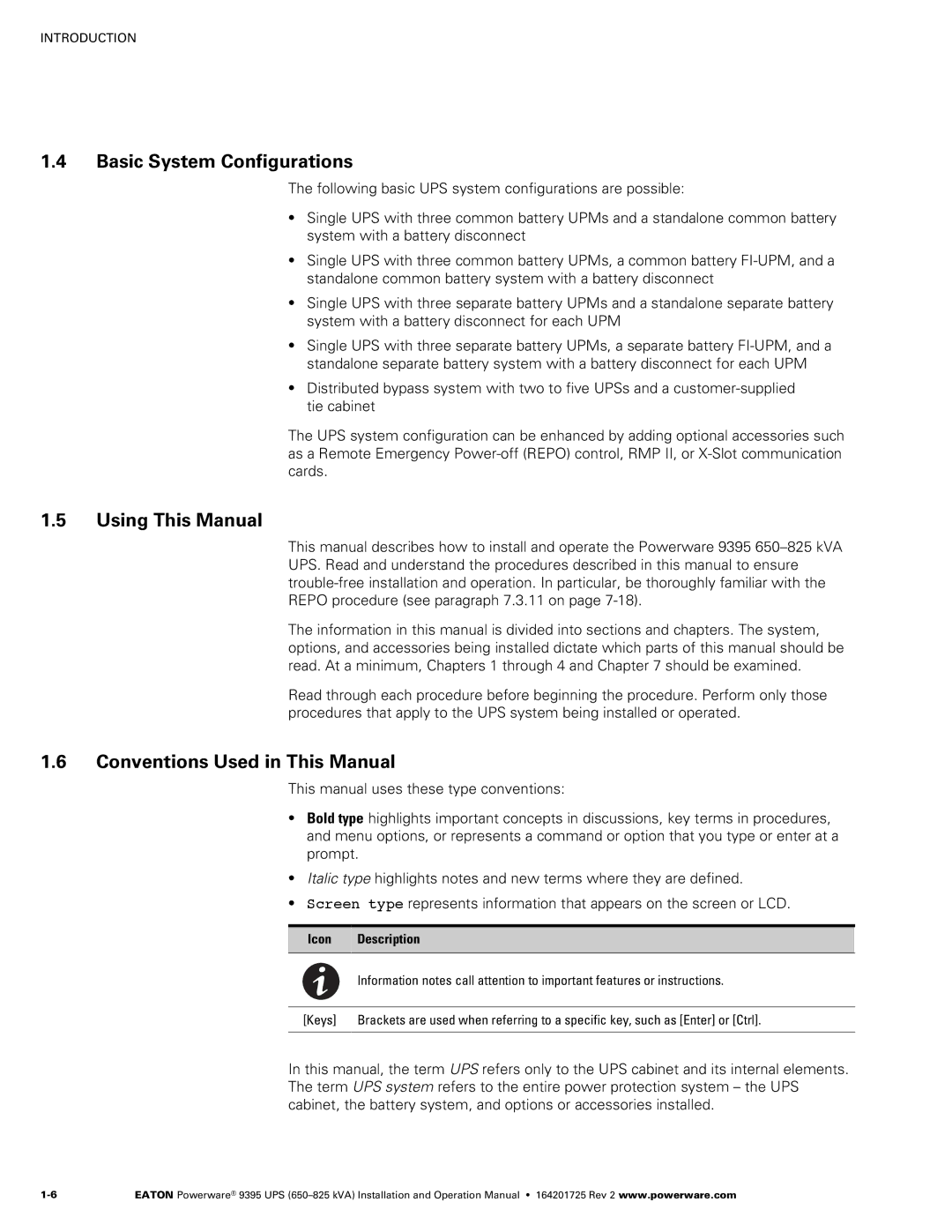 Powerware 650825 kVA operation manual Basic System Configurations, Using This Manual, Conventions Used in This Manual 