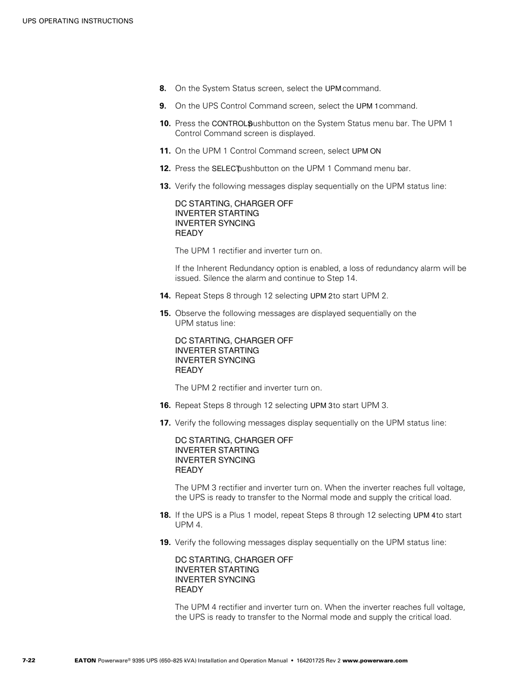 Powerware 650825 kVA operation manual 22 