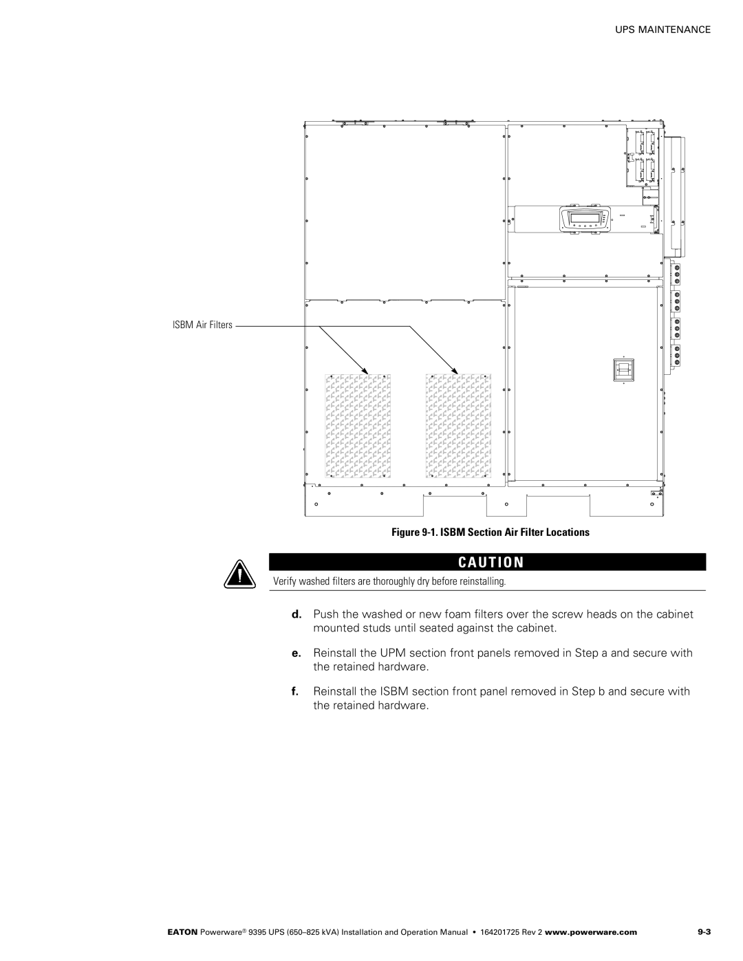 Powerware 650825 kVA operation manual Isbm Section Air Filter Locations, Isbm Air Filters 