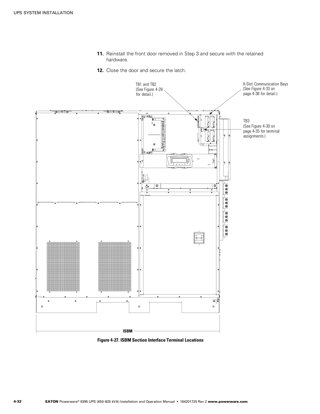 Powerware 650825 kVA operation manual Isbm Section Interface Terminal Locations, 4−38 for detail 