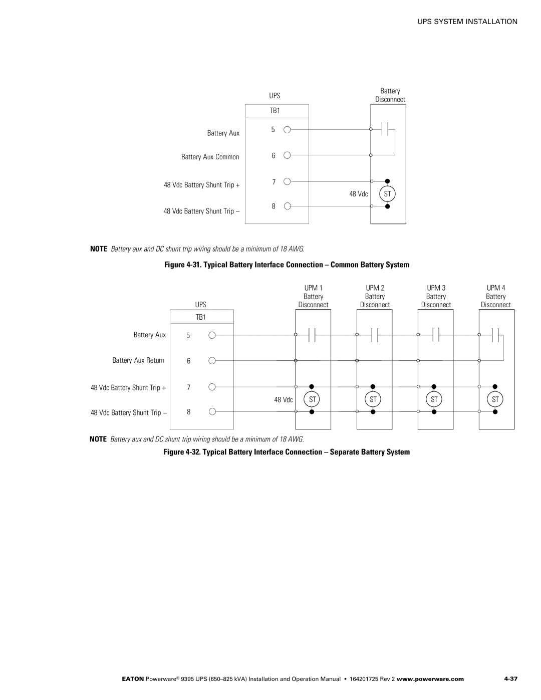 Powerware 650825 kVA Battery Aux Battery Aux Common, Battery Disconnect 48 Vdc, Battery Aux Battery Aux Return 