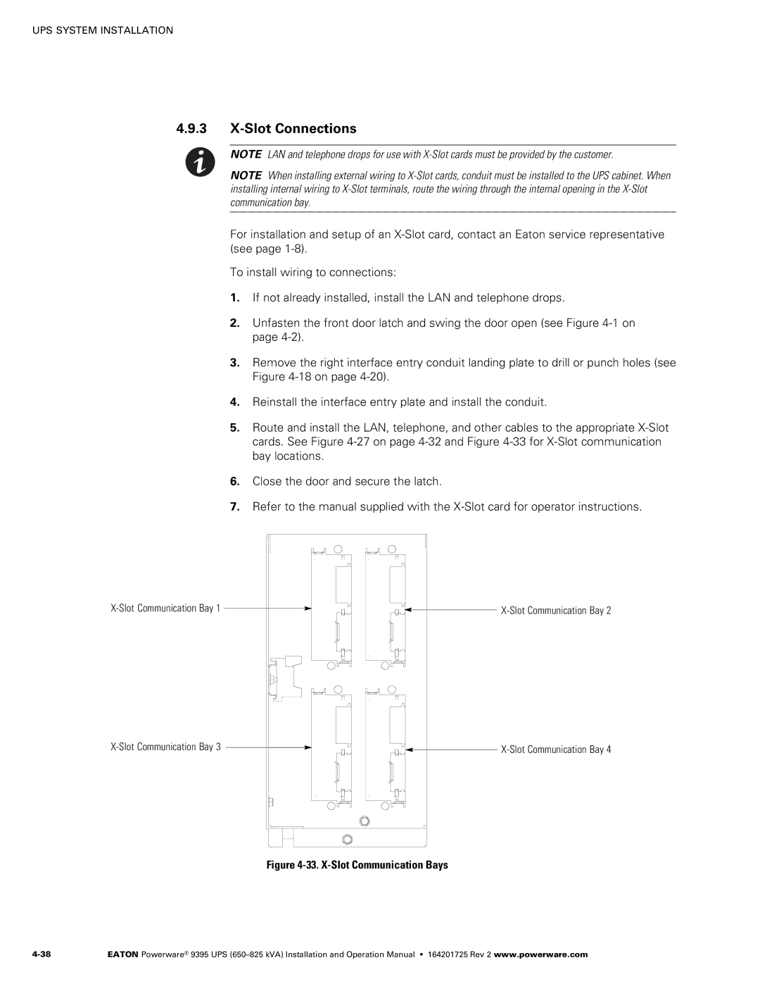 Powerware 650825 kVA operation manual 3 X−Slot Connections, Slot Communication Bay 