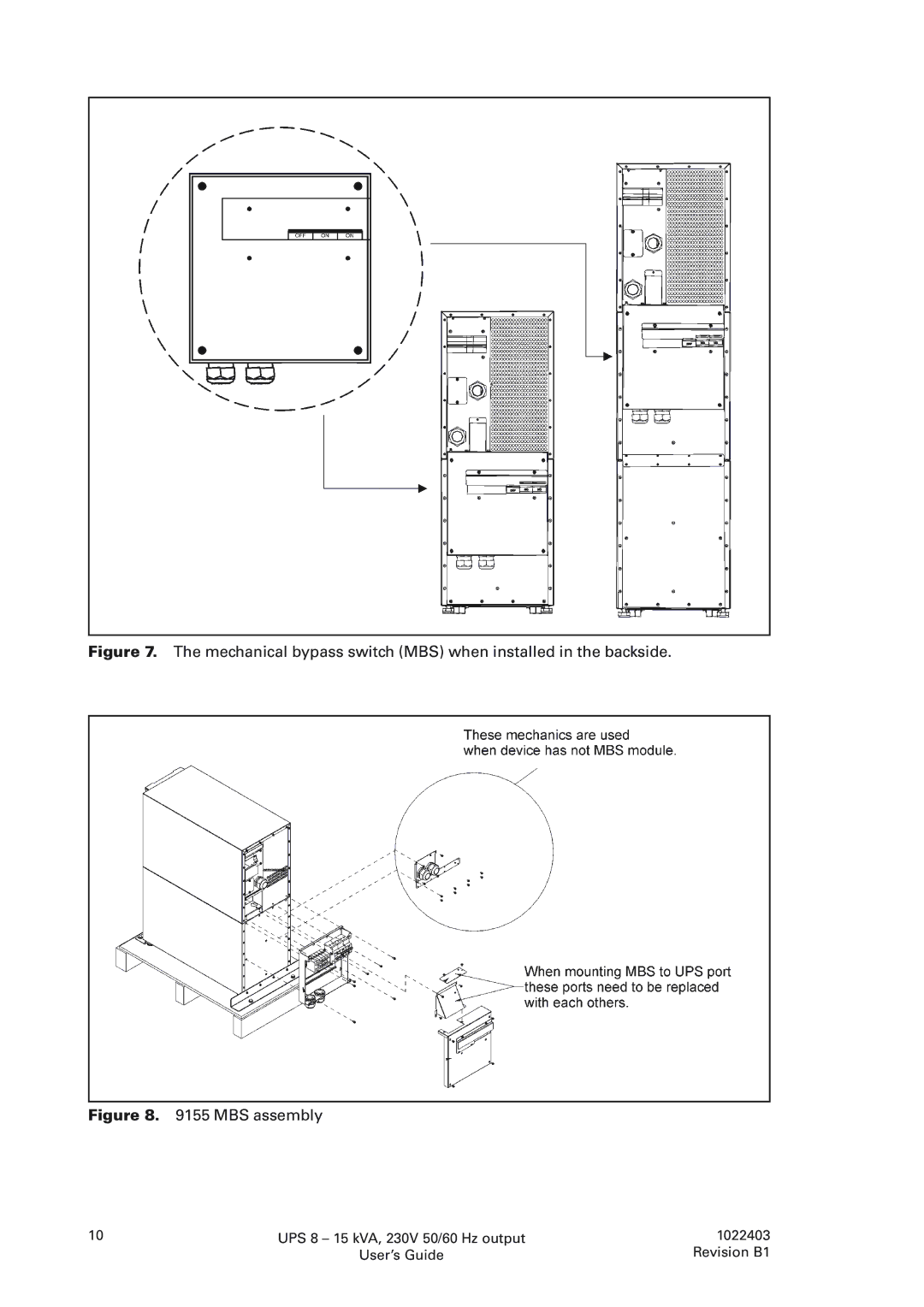 Powerware 8 - 10 kVA, 8 - 15 kVA manual Mechanical bypass switch MBS when installed in the backside 