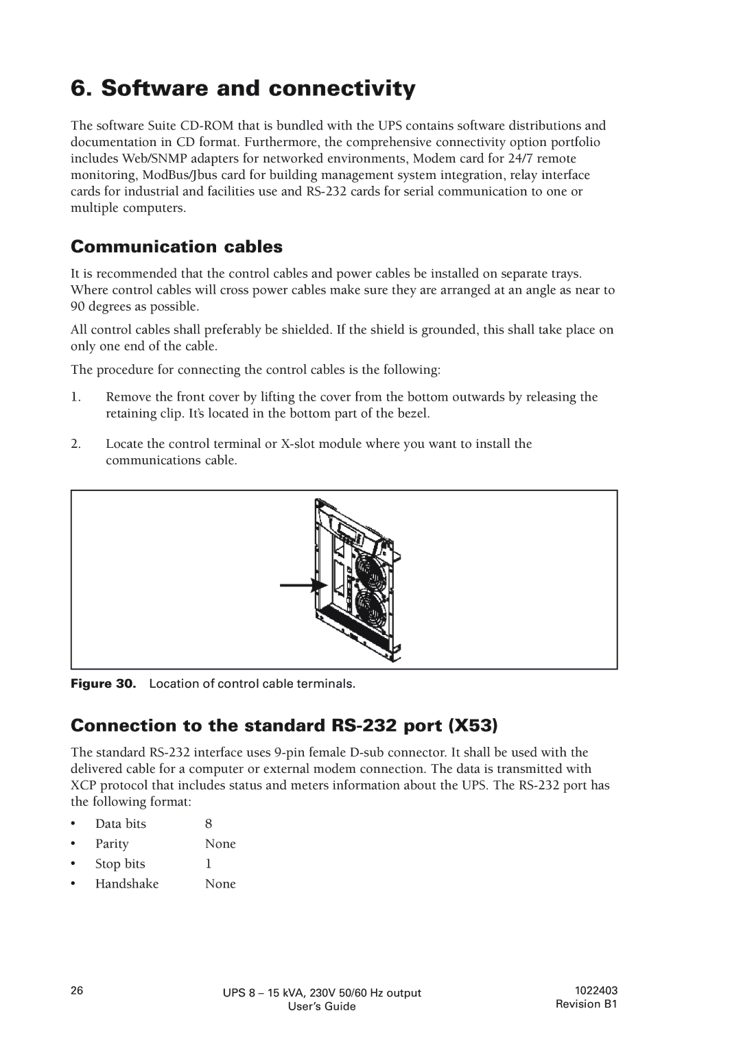 Powerware 8 - 10 kVA, 8 - 15 kVA Software and connectivity, Communication cables, Connection to the standard RS-232 port 