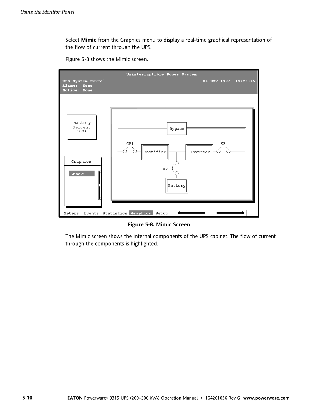 Powerware 9315 UPS operation manual 8shows the Mimic screen 