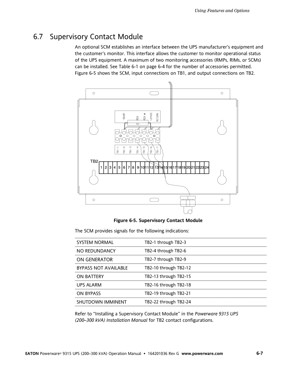 Powerware 9315 UPS operation manual Supervisory Contact Module, On Generator 