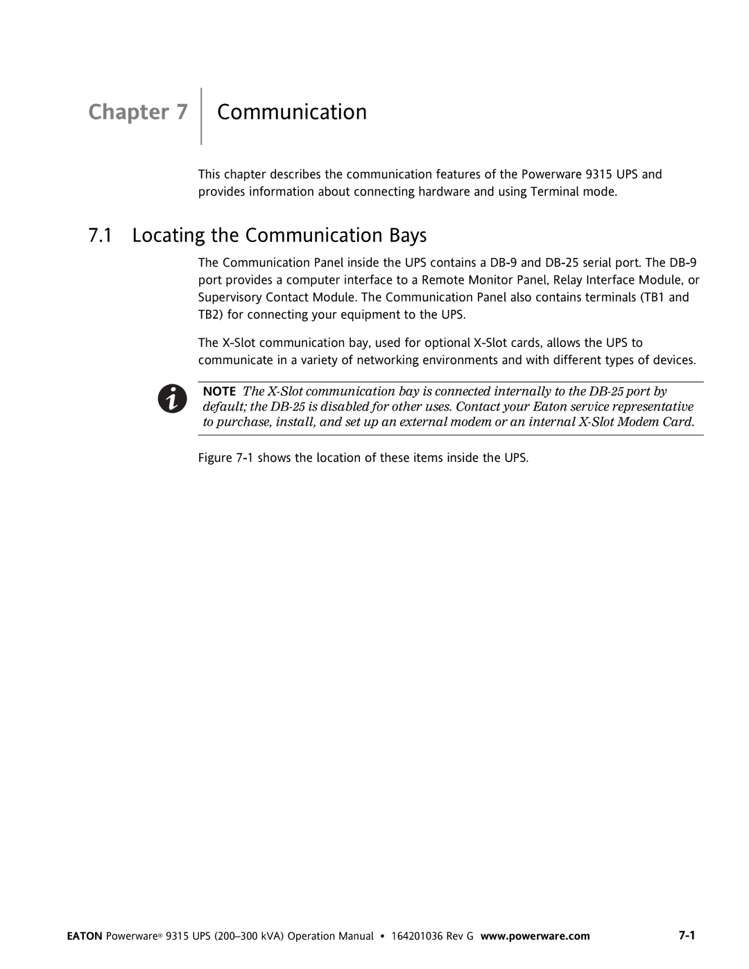 Powerware 9315 UPS operation manual Locating the Communication Bays 