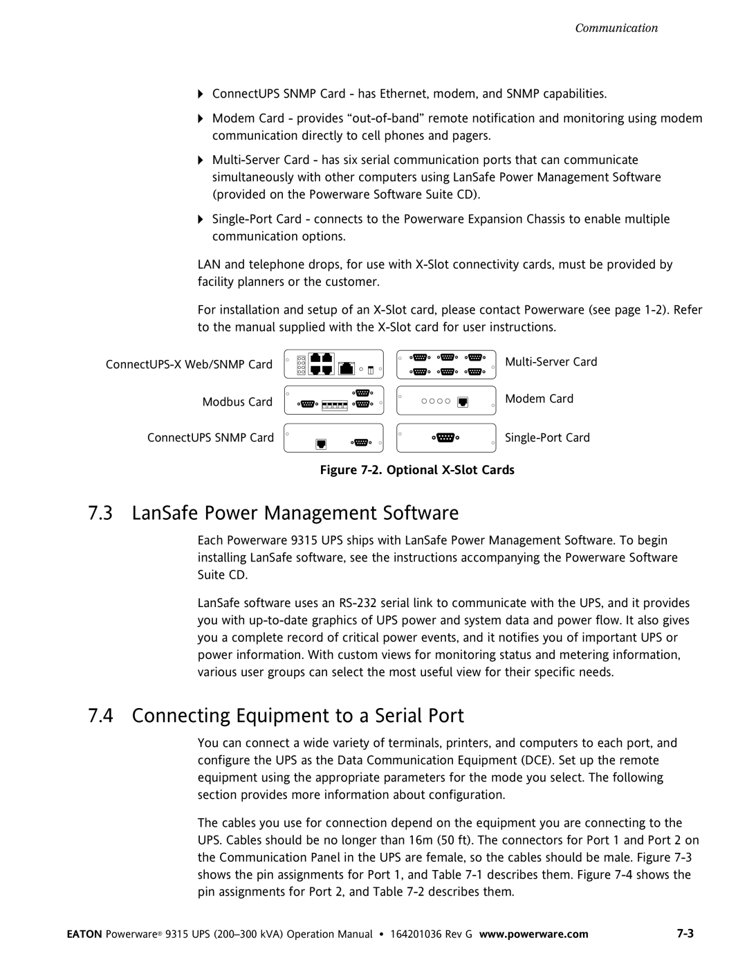 Powerware 9315 UPS operation manual LanSafe Power Management Software, Connecting Equipment to a Serial Port 