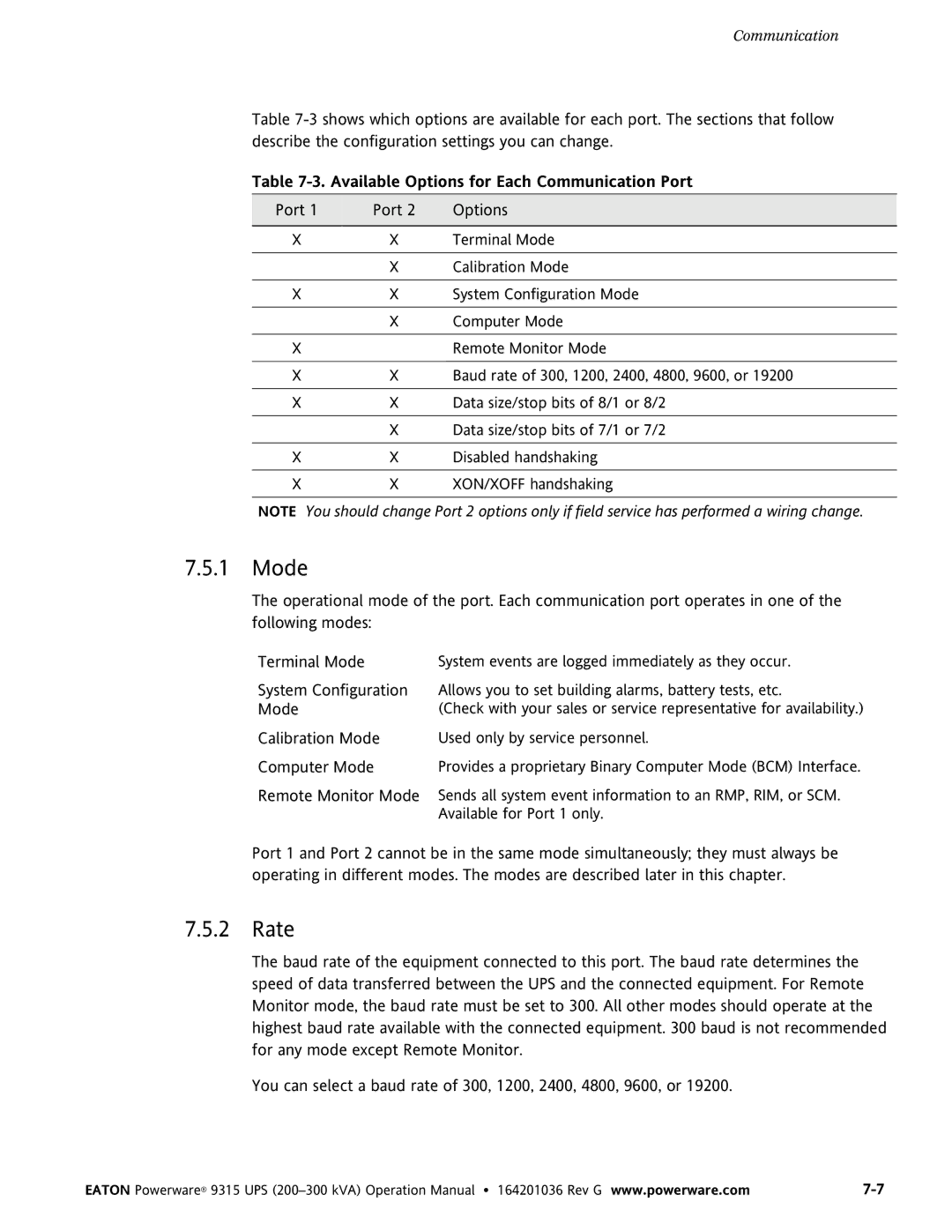 Powerware 9315 UPS operation manual Mode, Rate 