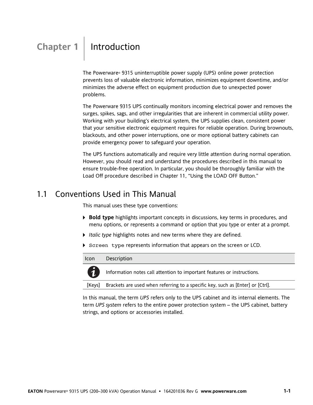 Powerware 9315 UPS operation manual Introduction, Conventions Used in This Manual 