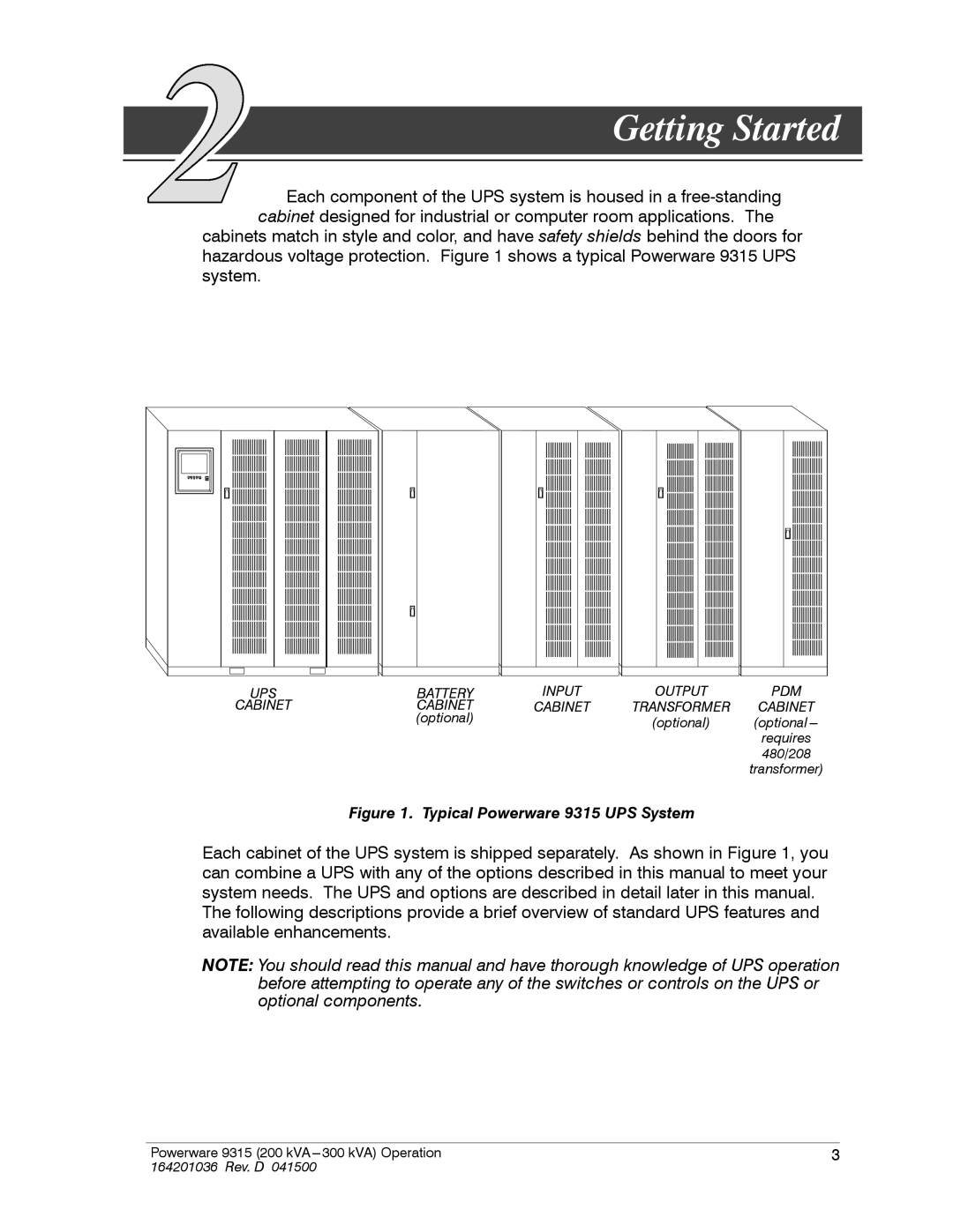 Powerware operation manual Getting Started, Typical Powerware 9315 UPS System 