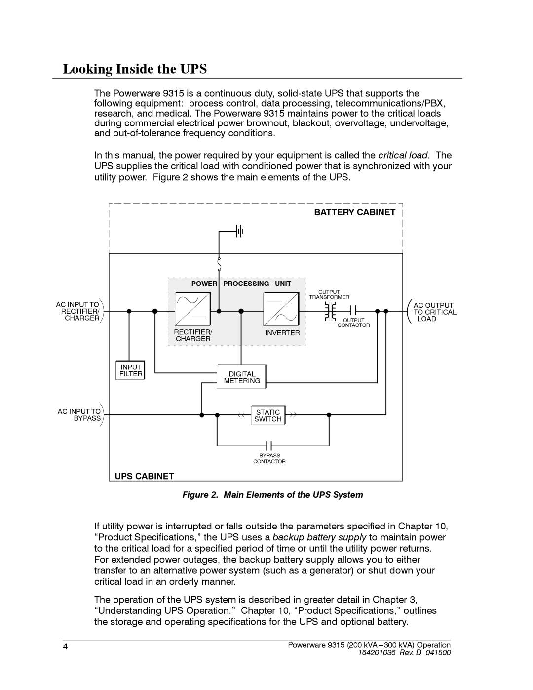 Powerware 9315 operation manual Looking Inside the UPS, Battery Cabinet 