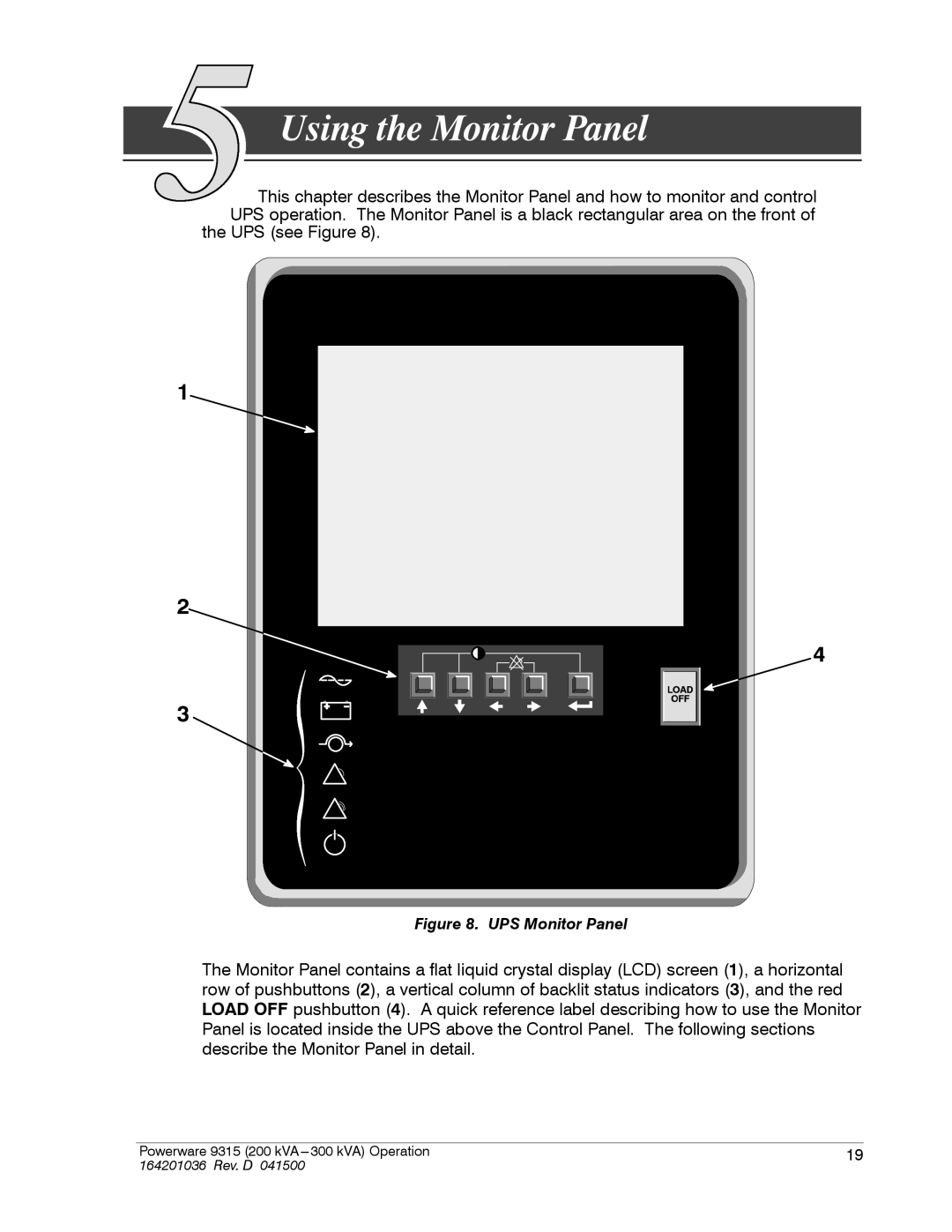 Powerware 9315 operation manual Using the Monitor Panel, UPS Monitor Panel 