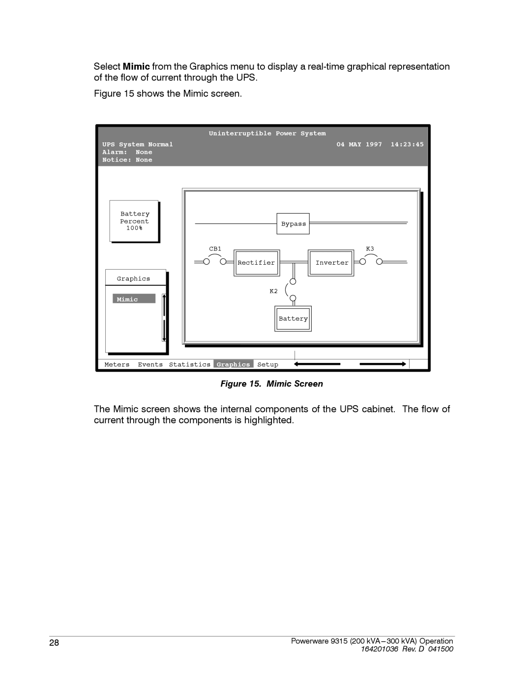 Powerware 9315 operation manual Shows the Mimic screen 