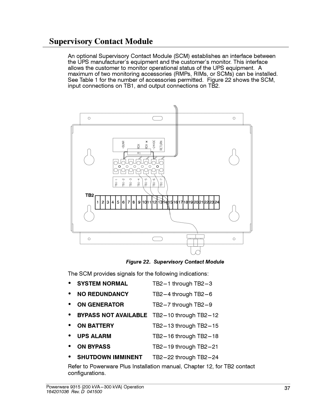 Powerware 9315 operation manual Supervisory Contact Module, Shutdown Imminent 