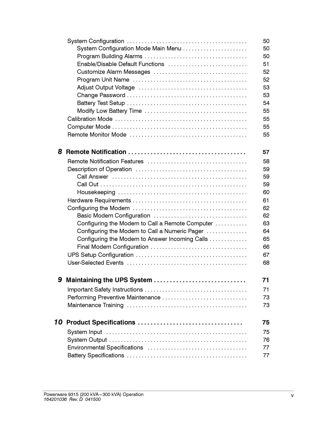 Powerware 9315 operation manual Maintaining the UPS System 