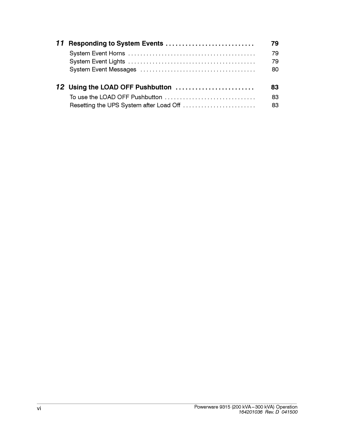 Powerware 9315 operation manual Responding to System Events 