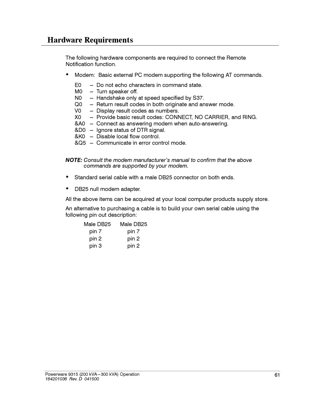 Powerware 9315 operation manual Hardware Requirements 