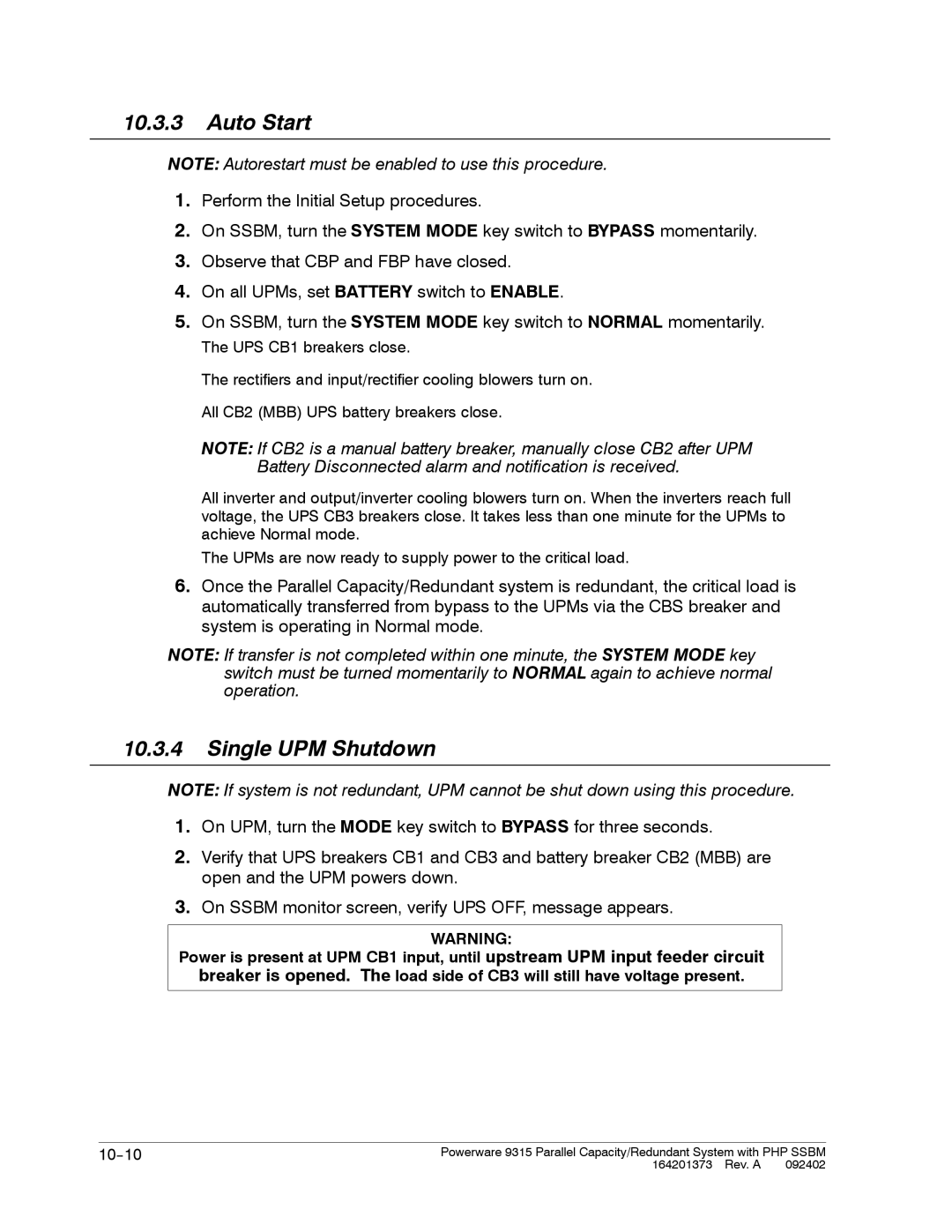 Powerware 9315s manual 10--10 