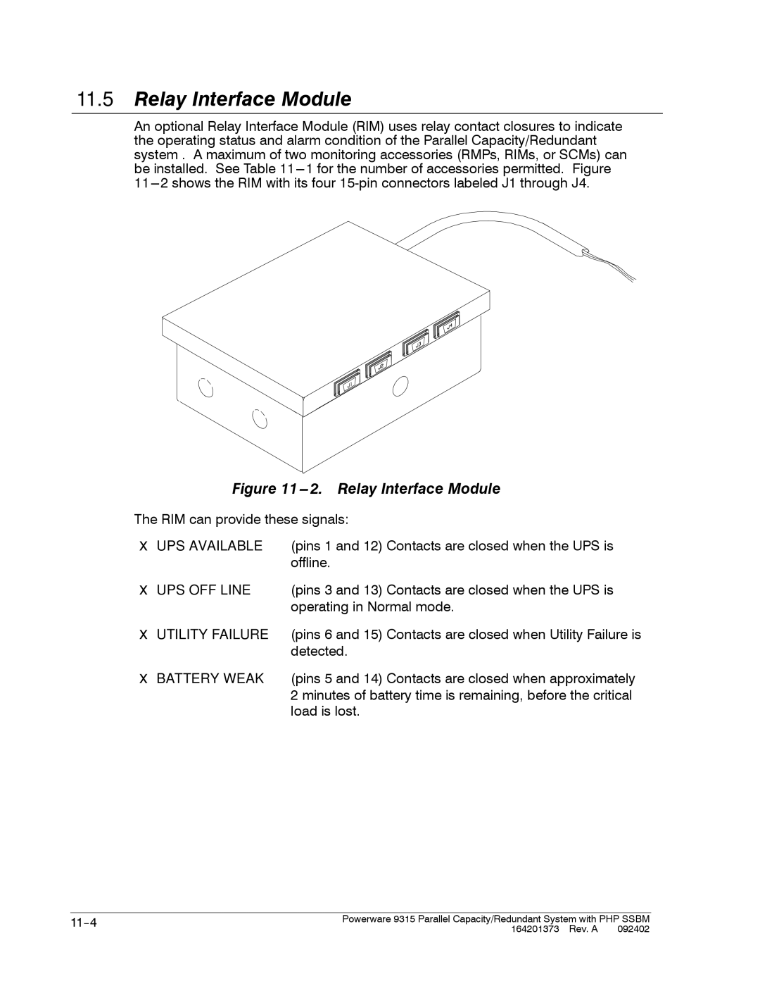 Powerware 9315s manual Relay Interface Module 