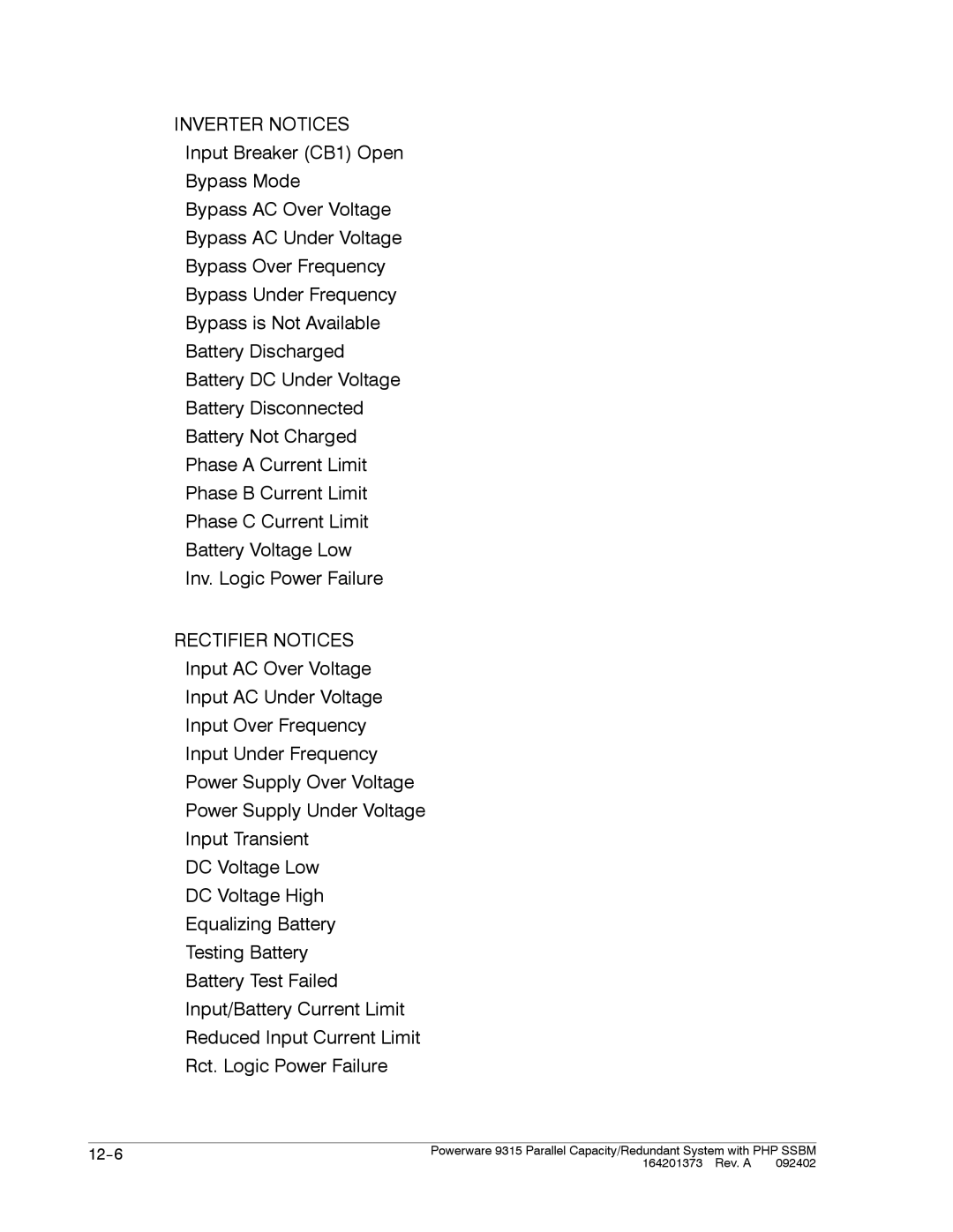 Powerware 9315s manual Rectifier Notices 