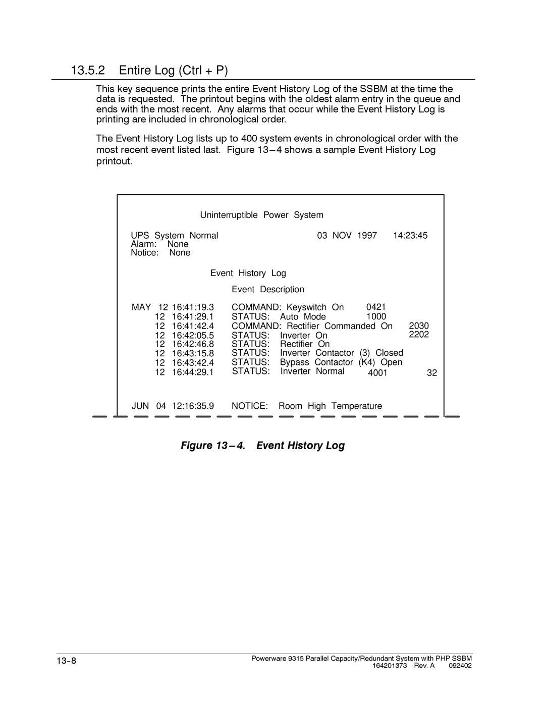 Powerware 9315s manual Entire Log Ctrl + P, Jun 