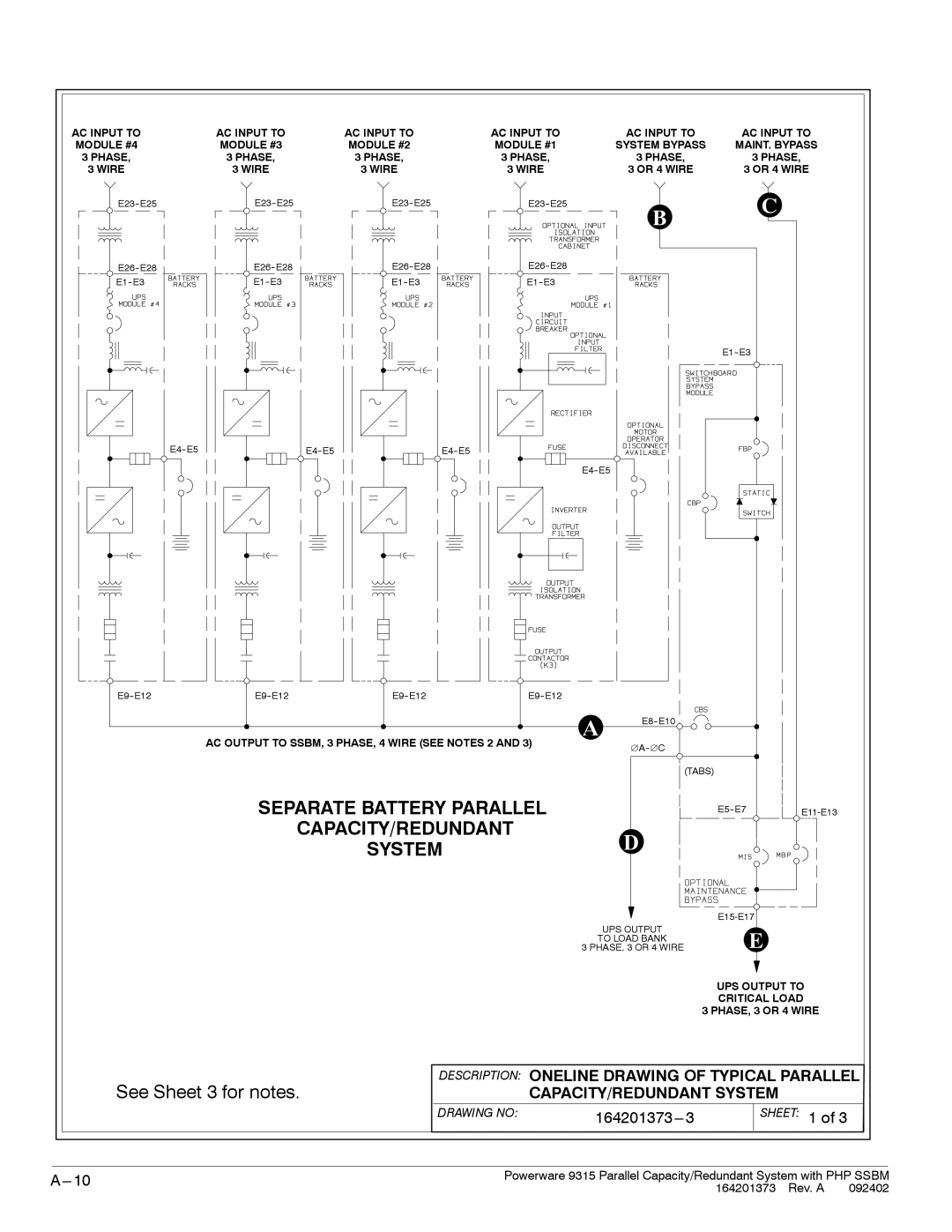 Powerware 9315s manual See Sheet 3 for notes 